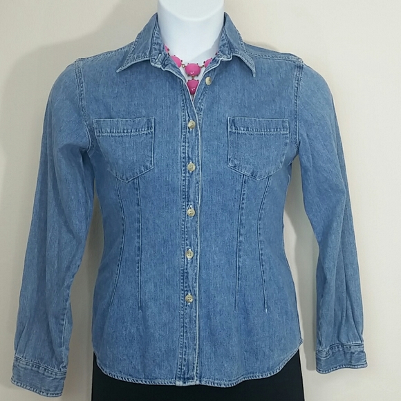 County Seat Tops - Shirt blouse top button down blue jean chambray